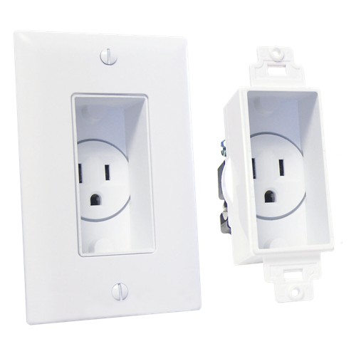 Midlite Single Gang Décor Recessed Receptacle - White